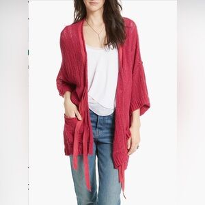 Free People Oversized Raspberry Open Knit Tie Waist Beach Cardigan
XS